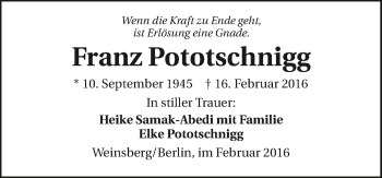 Traueranzeige von Franz Pototschnigg 