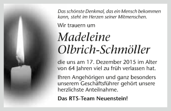 Traueranzeige von Madeleine Olbrich-Schmöller 
