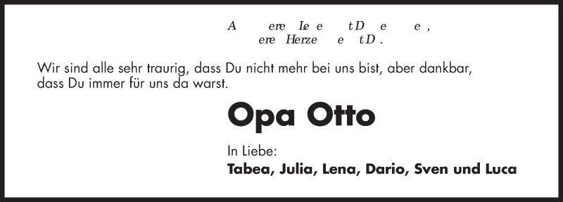  Traueranzeige für Otto Pfahl vom 11.02.2015 aus 