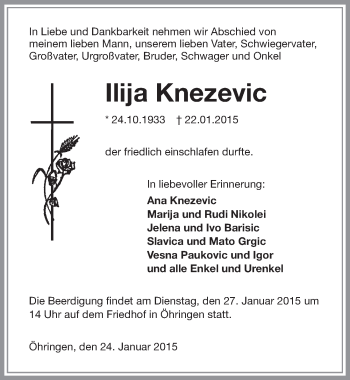Traueranzeige von Ilija Knezevic 