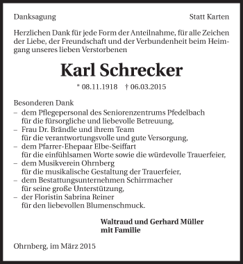 Traueranzeige von Karl Schrecker 