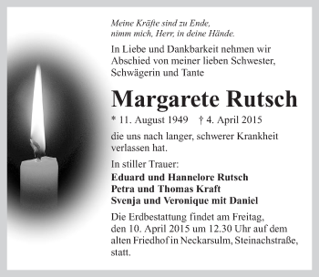 Traueranzeige von Margarete Rutsch 