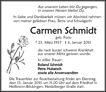 Traueranzeige von Carmen Schmidt 
