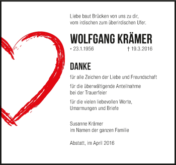 Traueranzeige von Wolfgang Kramer 
