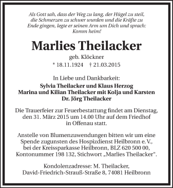 Traueranzeige von Marlies Theilacker 