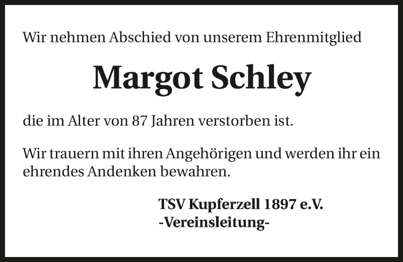  Traueranzeige für Margot Schley vom 15.10.2015 aus 