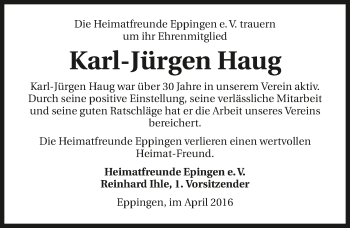 Traueranzeige von Karl-Jürgen Haug 