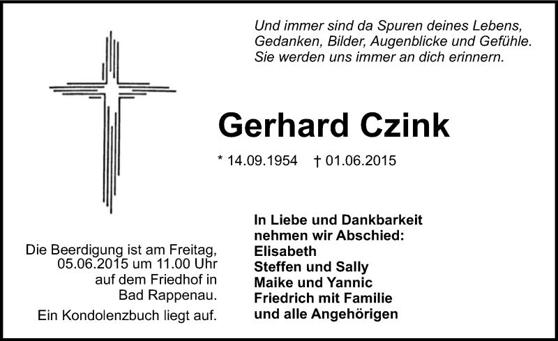  Traueranzeige für Gerhard Czink vom 03.06.2015 aus 