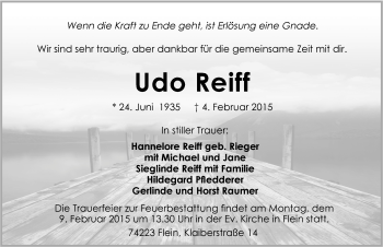 Traueranzeige von Udo Reiff 