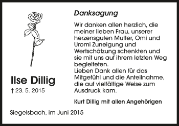 Traueranzeige von Ilse Dillig 