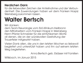Traueranzeige von Walter Bertsch 