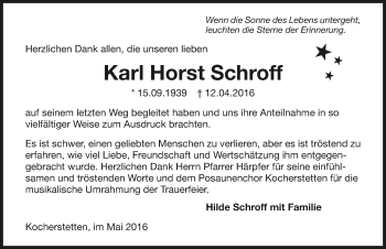 Traueranzeige von Karl Horst Schroff 