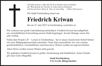 Traueranzeige von Friedrich Kriwan 