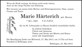Traueranzeige von Marie Härterich 