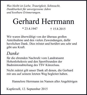 Traueranzeige von Gerhard Herrmann 