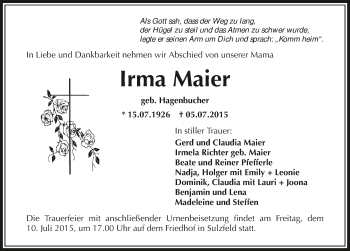 Traueranzeige von Irma Maier 