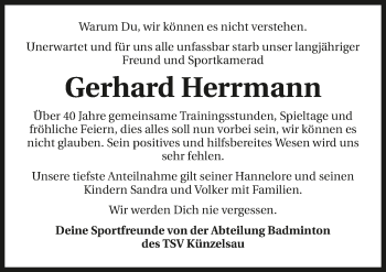 Traueranzeige von Gerhard Herrmann 