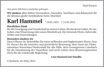 Traueranzeige von Karl Hammel 