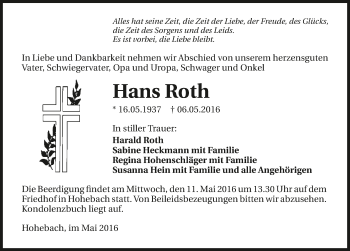 Traueranzeige von Hans Roth 