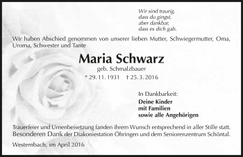 Traueranzeige von Maria Schwarz 