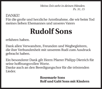Traueranzeige von Rudolf Sons