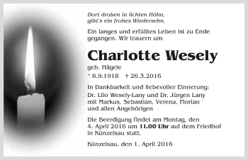 Traueranzeige von Charlotte Wesely 