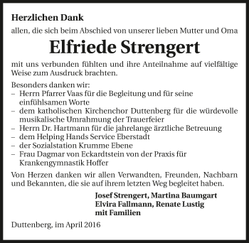 Traueranzeige von Elfriede Strengert 