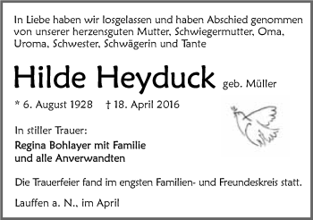 Traueranzeige von Hilde Heyduck 