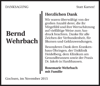 Traueranzeige von Bernd Wehrbach 