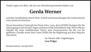 Traueranzeige von Gerda Werner 