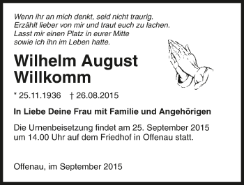 Traueranzeige von Wilhelm August Willkomm 