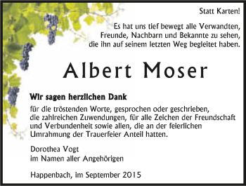 Traueranzeige von Albert Moser 