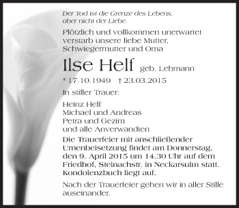 Traueranzeige von Ilse Helf 
