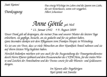 Traueranzeige von Anne Göttle 