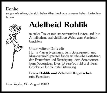 Traueranzeige von Adeleid Rohlik 
