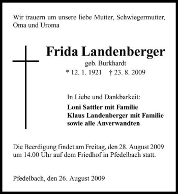 Traueranzeige von Frida Landenberger 