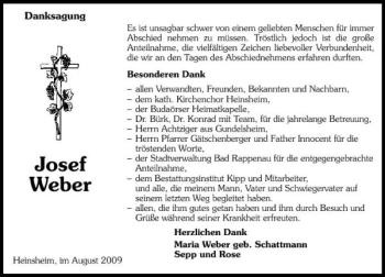 Traueranzeige von Josef Weber 