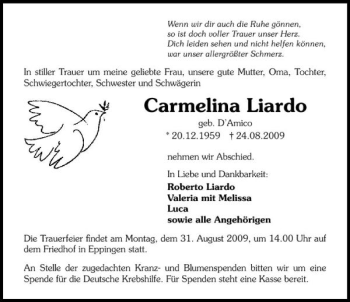 Traueranzeige von Carmelina Liardo 