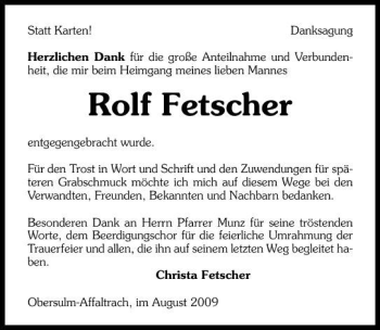 Traueranzeige von Rolf Fetscher 