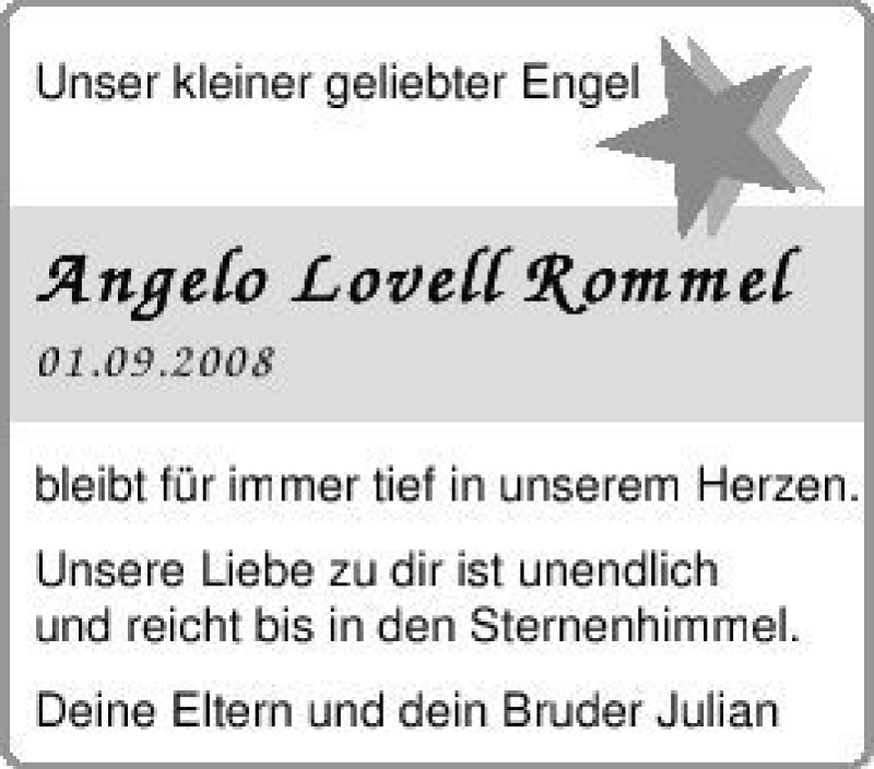  Traueranzeige für Angelo Lovell Rommel vom 01.09.2009 aus 