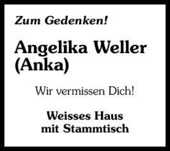 Traueranzeige von Angelika Weller 