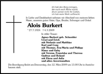 Traueranzeige von Alois Burkert 