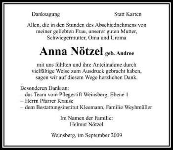 Traueranzeige von Anna Nötzel 