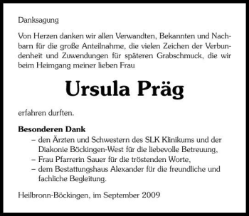 Traueranzeige von Ursula Präg 