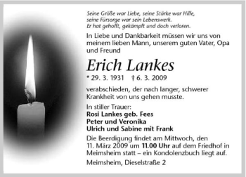 Traueranzeige von Erich Lankes 