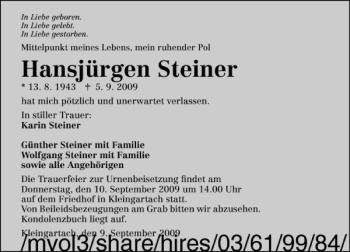 Traueranzeige von Hansjürgen Steiner 