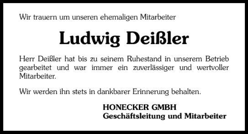  Traueranzeige für Ludwig Deißler vom 10.09.2009 aus 