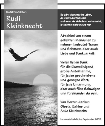 Traueranzeige von Rudi Kleinknecht 