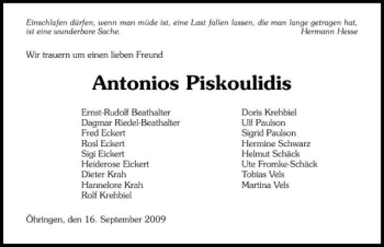 Traueranzeige von Antonios Poskoulidis 