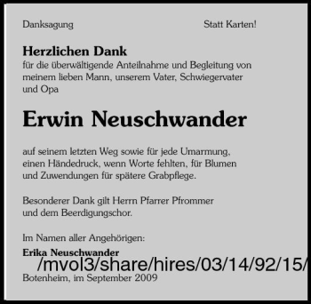 Traueranzeige von Erwin Neuschwander 